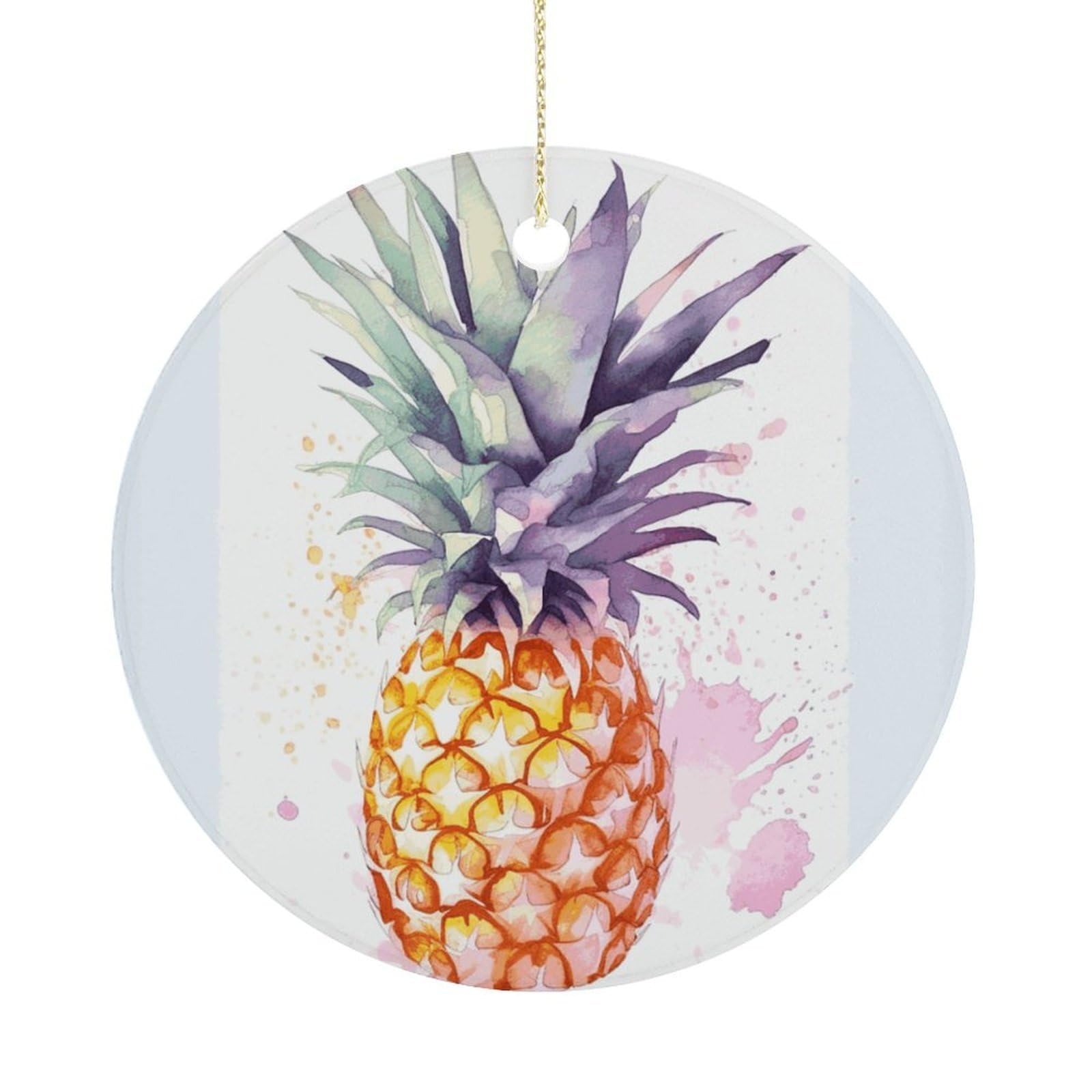 Pineapple Christmas Ornament,Round Ceramic Ornaments Personalized Christmas Tree Ornament for Holiday Porcelain Keepsake Gifts Ideas Home Decor