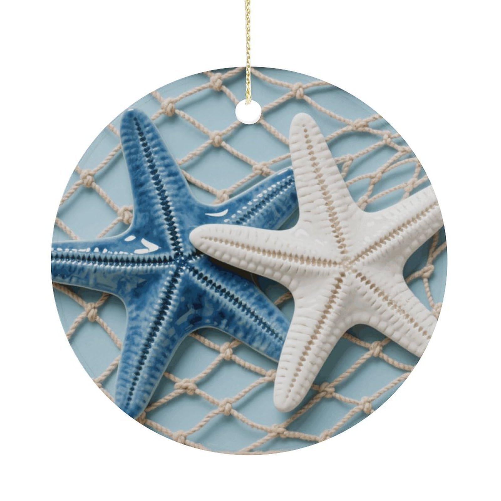 Personalized Christmas Ornaments 2025 Ceramic Hanging Sea Theme Starfish Ornaments with Gold String Double-Sided Vintage Holiday Decorations for Tree Mantel Tabletop Xmas Party Favors