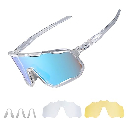 ROCKBROS Photochromic Sunglasses UV400 Protection Cycling Glasses Clear MTB and Road Cycling Sports Sunglasses，3 Lenses
