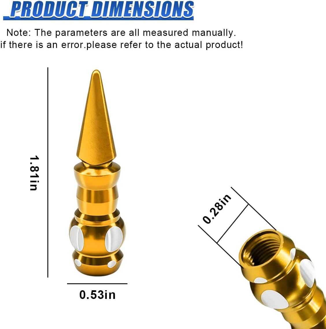 4PCS Spiked Car Tire Valve Stem Caps, Dustproof Aluminum Alloy Automotive Wheel Tire Air Caps, Waterproof Vehicle Valve Stem Cover Decoration for SUV, Truck, Bike, Motorcycle (Gold) image 2