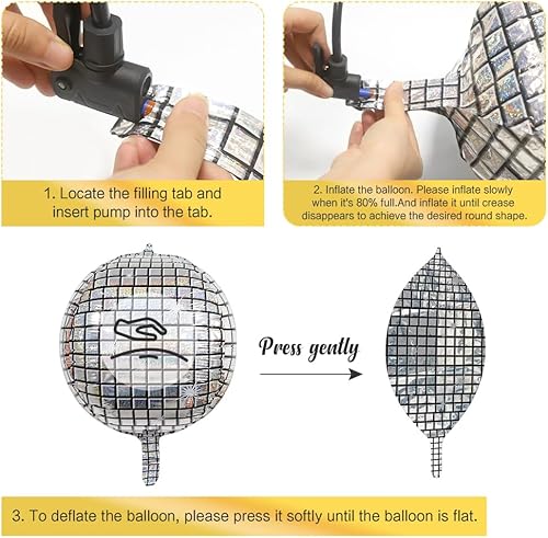 Miniatura 8 de 6 globos de bola de discoteca de 22 pulgadas, globos de aluminio de disco plateado de Mylar de 22 pulgadas, enormes globos redondos 4D de fiesta de