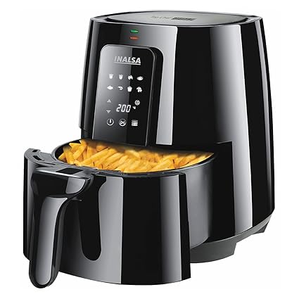 INALSA Air Fryer Top Chef Digital-1400W, 4L|Smart AirCrisp Technology| 8-Preset, Touch Control & Digital Display| Variable Temp & Time Control (Black)