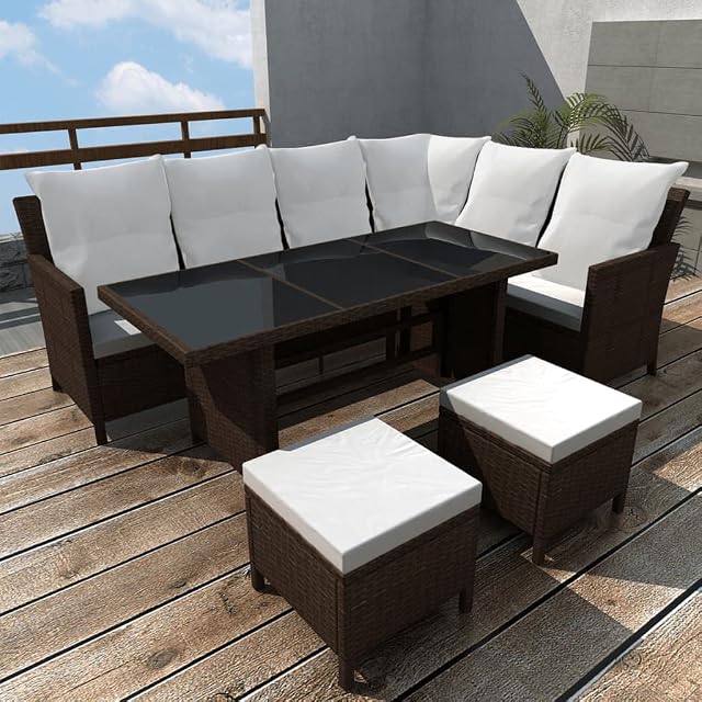 DCRAF Home Products-4 Piece Garden Lounge Set with Cushions Poly Rattan Brown