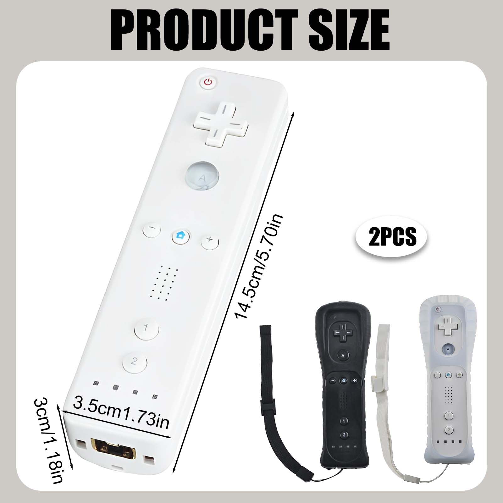 Leikurvo Lot de 2 manettes Wii Remote, manettes de jeu sans fil avec capteur de mouvement, manettes de remplacement pour consoles Wii et Wii B, avec étui en silicone et dragonne (blanc/noir)