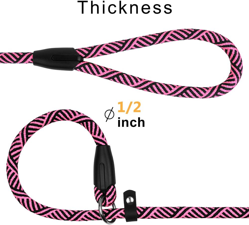 BRONZEDOG Dog Slip Lead 4ft Pet Rope Training Leash for Medium Large Dogs Black Blue Pink Grey Green Red (Pink)