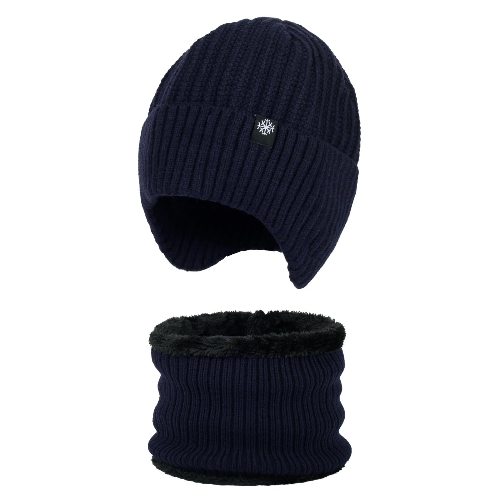Winter Beanie Scarf Set Fleece Line Outdoor Warm Thermal Knit Hat for Men Women Ski Stocking Cuffed Cap