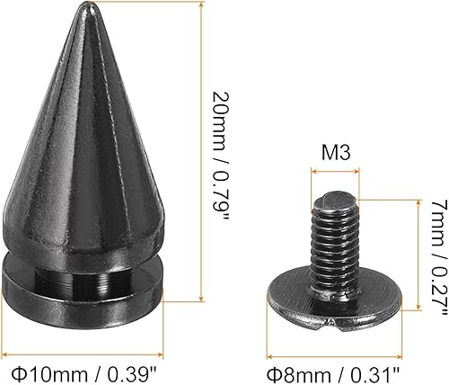 Miniatura 10 de uxcell 8 remaches de espiga de cono de 0.39 x 0.78 pulgadas, tornillos traseros para árbol y picos para manualidades de cuero, ropa, zapatos,