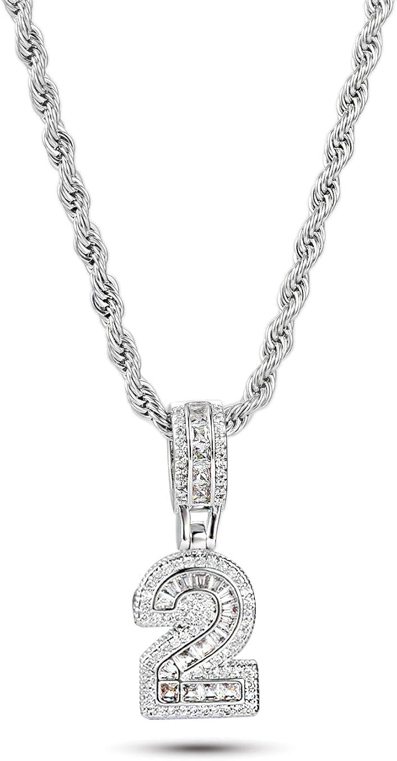MiniJewelry Lucky Number 2 Pendant Necklaces Silver Tone Clear Cubic Zirconia for Sisters | 