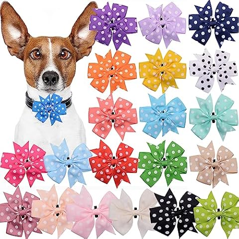 Wepetyo 20Pcs Dog Collar Bow Tie Summer Charms Dog Collar Flowers and Bows Decoration Pet Accessories for Dogs Collar Grooming Supplies for Girl Boy Dog Cat Pet(Random Color) Cover