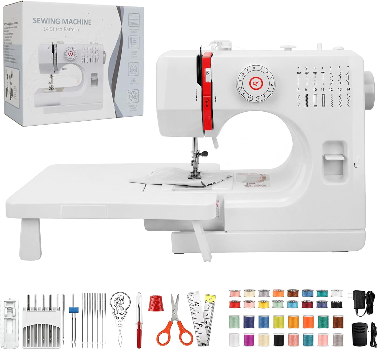 Beginners Sewing Machine for Beginners, Dual Speed Portable Electric Mini Sewing Machine with 14 Stitches, Complete Repair Kit for Clothing Fabrics, Handheld Sew Machine for DIY Travel & Home Use