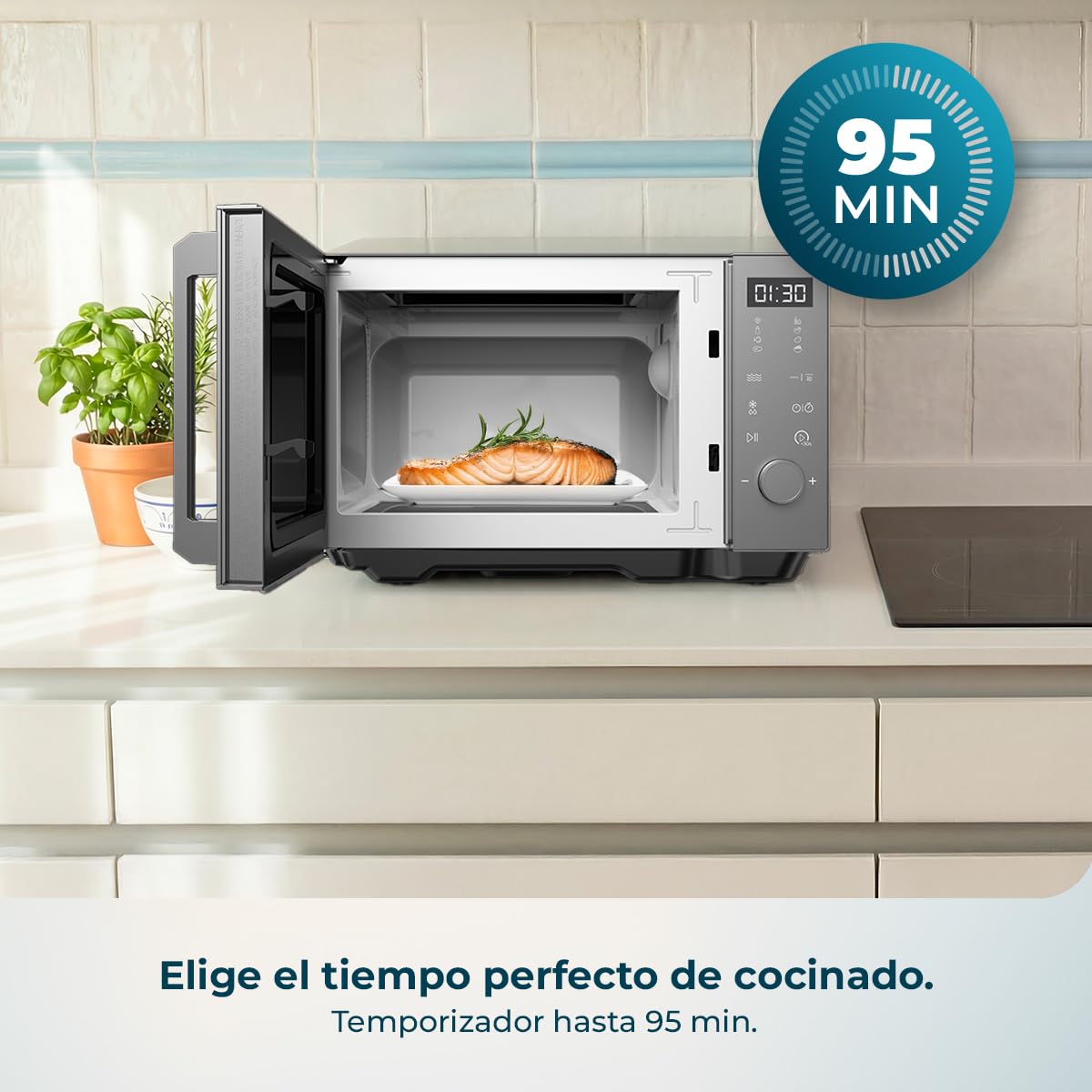 Cecotec Microondas sin Plato Proclean Flatbed Inverter Pro Silver. 800W, 20L, Tecnología Inverter y Flatbed, Cocción Uniforme, Mayor Espacio Útil, Avisador Acústico, Ahorro Energético