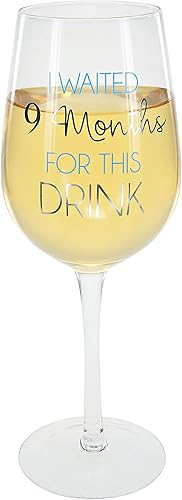 Miniatura 1 de Pavilion Gift Company I Waited 9 Months for This Drink Copa de vino divertida de 16 onzas con tallo azul para mamá nueva