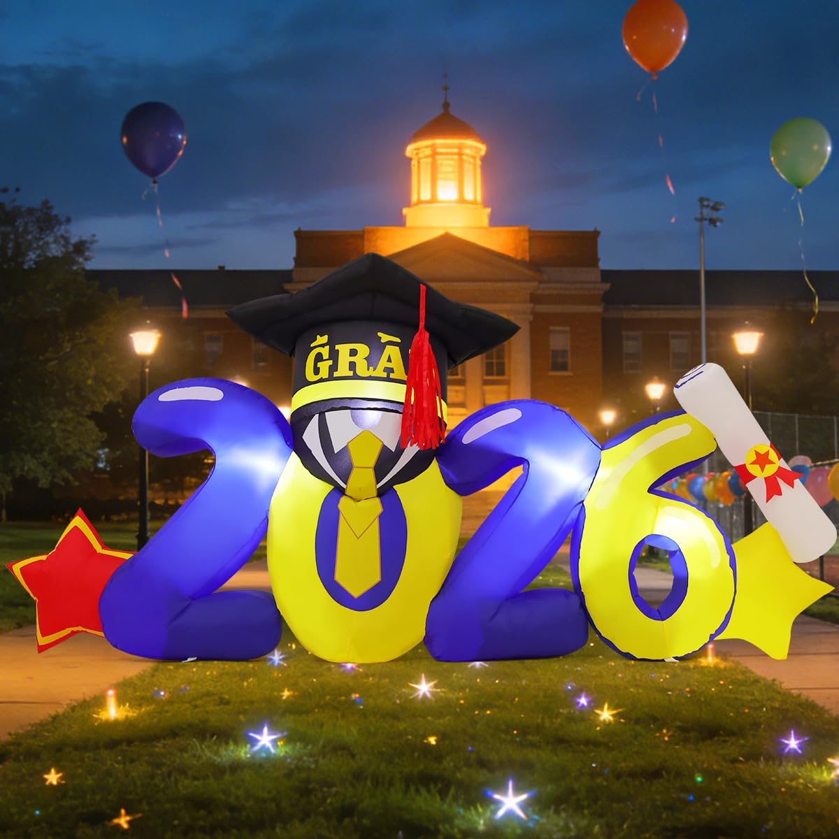 GOOSH 8 FT Long 2026 Inflatables Graduation Decorations Blow Up Grad Graduation Yard Sign with Built-in LEDs for Garden Lawn Indoor Party Decor