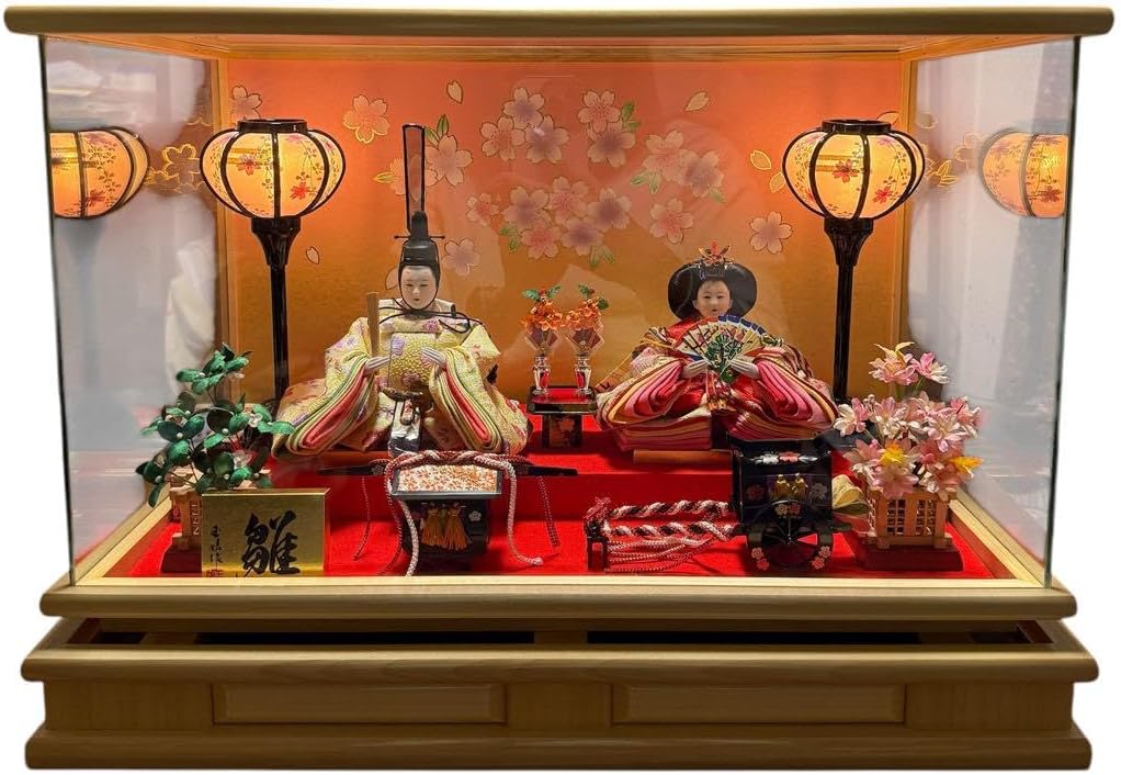 吊るし付き雛人形ガラスケース入り親王飾り 間口約39×奥行約27×高さ約