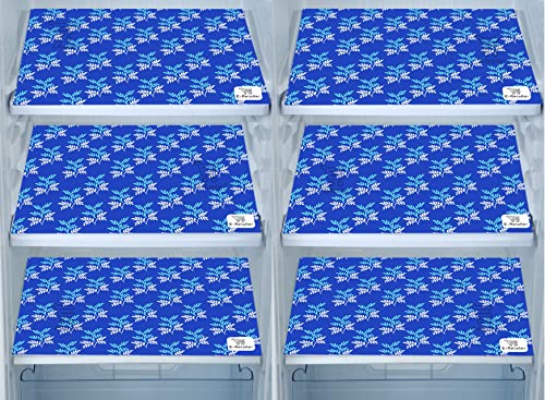 Image of Polyester 3-Layered Fridge Top Cover /Refrigerator Cover with Utility Pockets and Set of 6 Pc Fridge Mats (Color-Leaf Blue, Size-39x21 Inch)