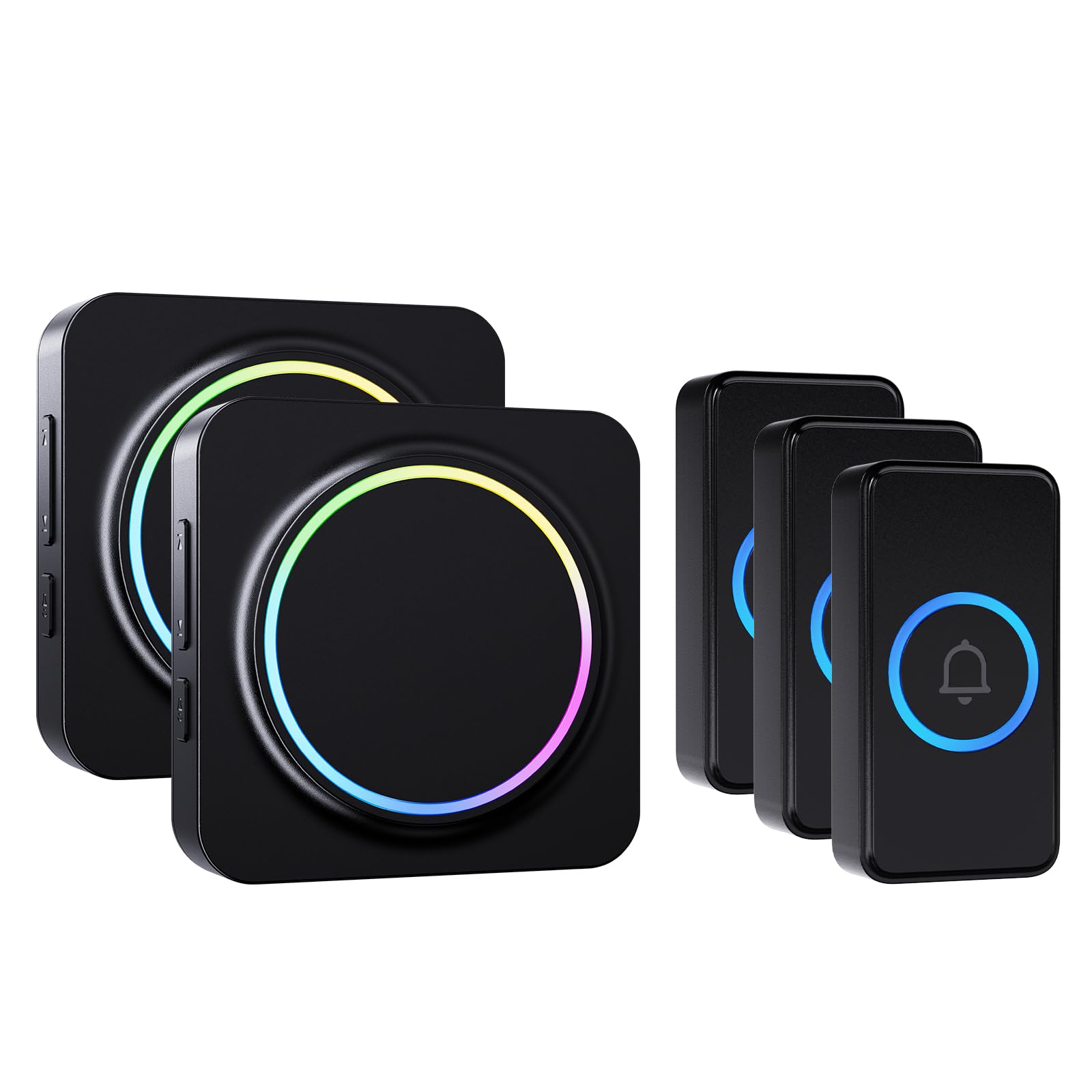 SECRUI Wireless Doorbell, IP55 Waterproof 2 Plug in Receivers, 3 Battery Operated Push Buttons 32 Chimes Long Range 1000 Ft with Cordless Door Bells Easy Install for Home,Office,School Black