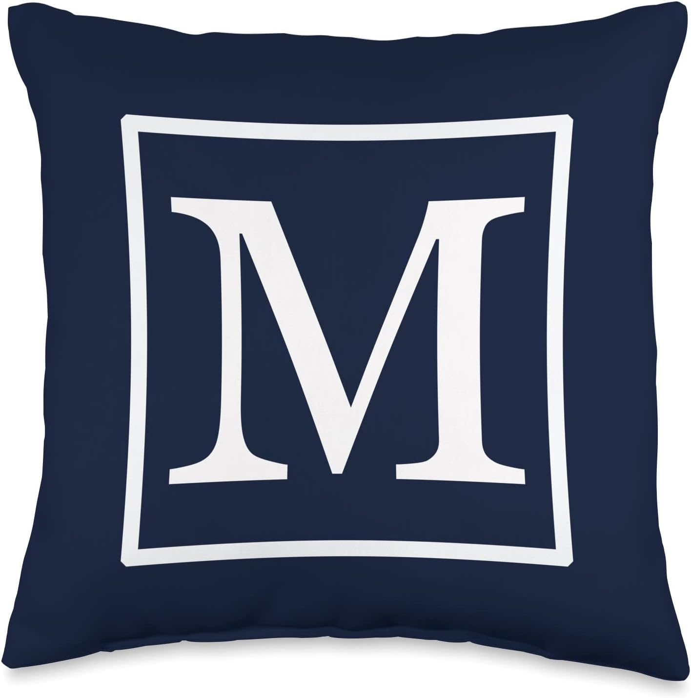 White English Alphabet Letter M Monogram Initial Navy Blue Throw Pillow