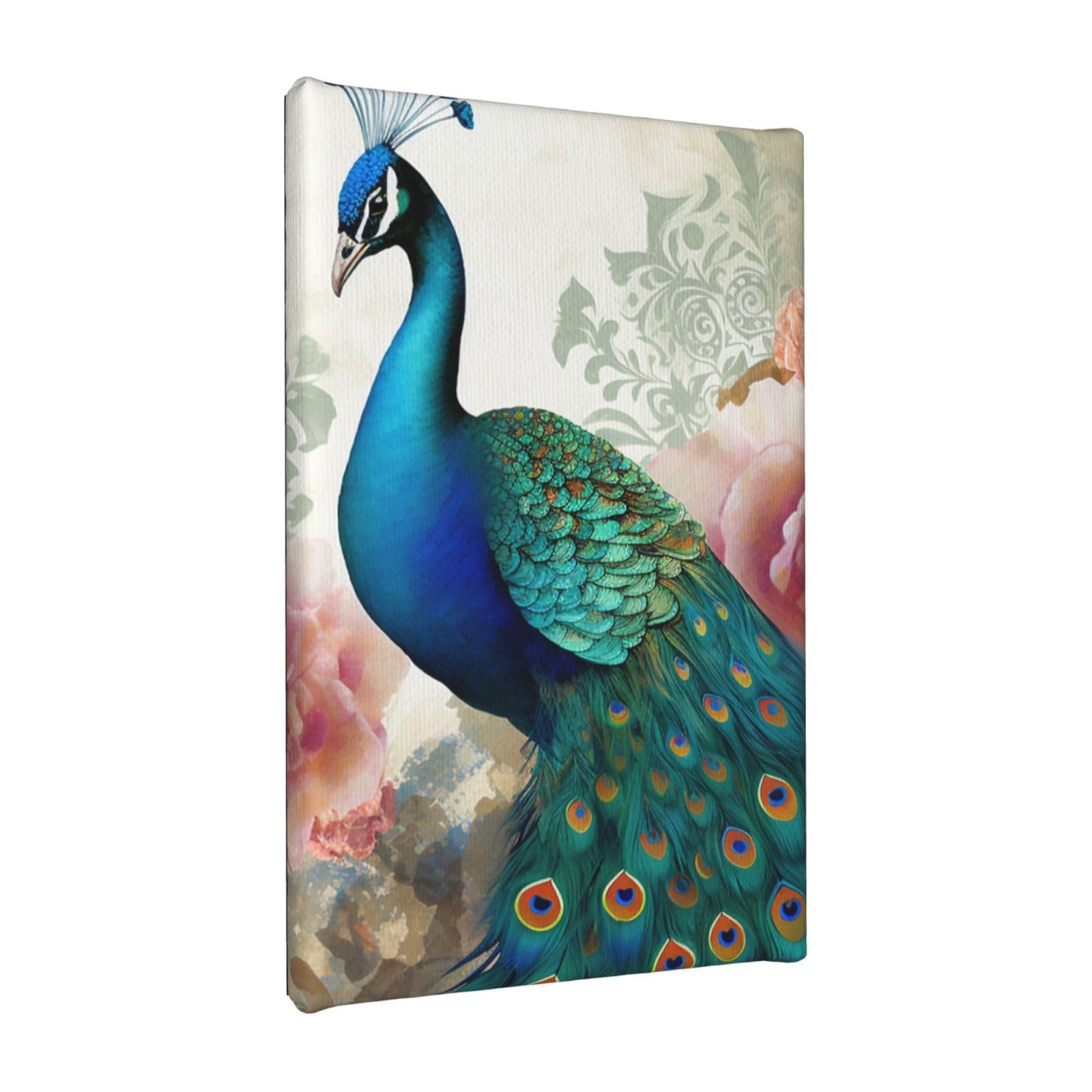 YKLJG Beautiful Peacock and Floral Printed Wall Art Canvas Painting 20x30 CM Wooden Framed Picture Painting Artwork Prints for Bedroom Kitchen Home Office Decor