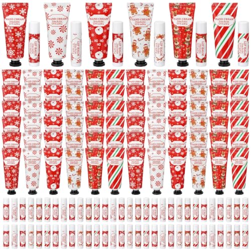 Loopeer 72 Sets Christmas Hand Cream Lip Balm Gift Bulk for Women Coworkers