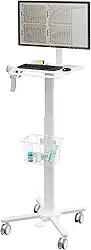 MB-C13-2 Carrinho médico leve para monitor de 43.2 cm a 81.3 cm com mesa de teclado, cesta, suporte de scanner para hospital, clínica odontológica, escritório em casa, escritório | Estação de trabalho