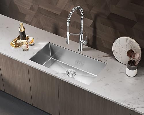 Miniatura 11 de AQUALISE - Grifo de cocina semiprofesional de estilo comercial (níquel cepillado)