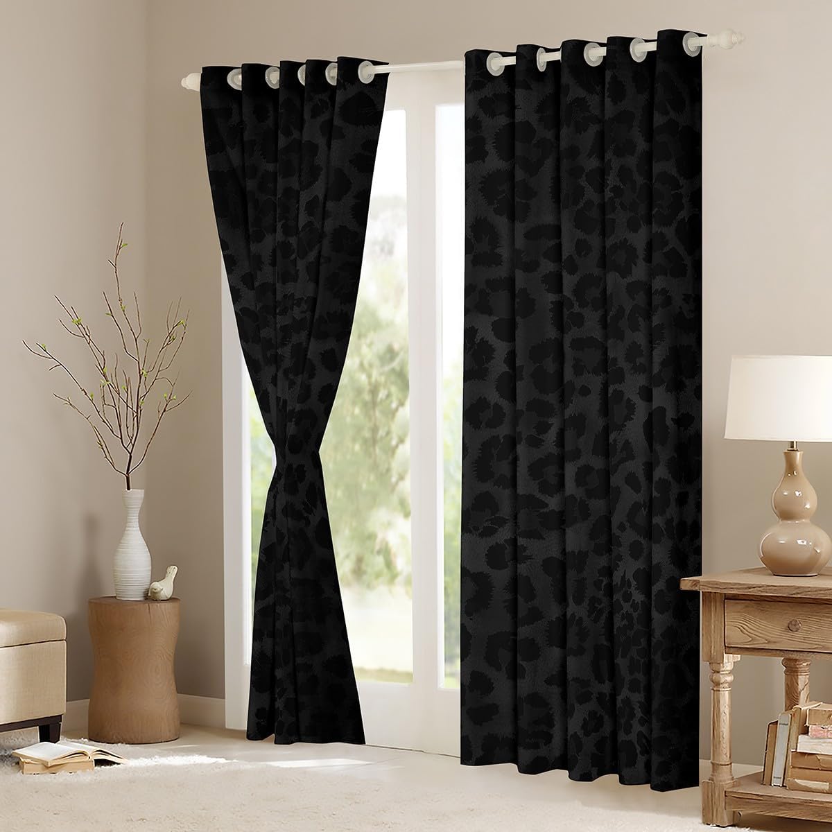 Feelyou Leopard Curtains for Bedroom Living Room Boys Girls Animal Print Blackout Curtains (2 Panels, 42 x 84 Inch) Black Cheetah Room Darkening Blackout Curtain Fur Print Window Treatments