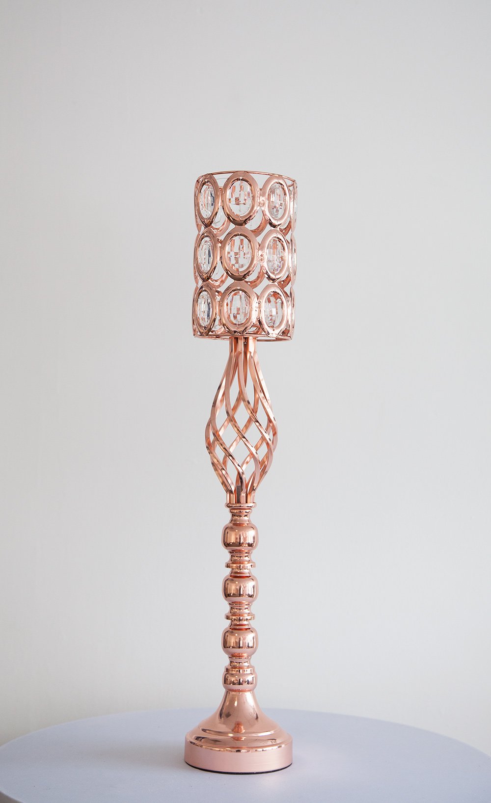 Decor Trader SWIRL CRYSTAL CANDLE HOLDER 3 SIZES 3 COLOURS WEDDING CANDLESTICK CENTREPIECE (Rose Gold 68cm)