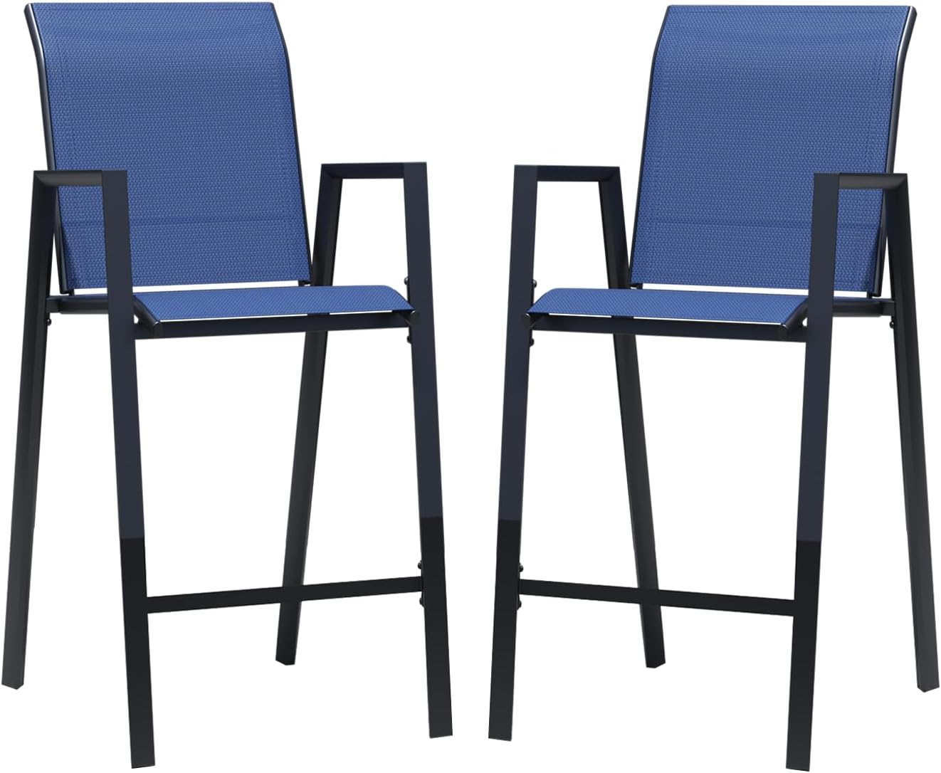 Outdoor Bar Stools Set of 2, Bar Height Patio Chairs with High Back & Armrest, All-Weather Bar Height Furniture for Balcony, Counter and Pool, Blue
