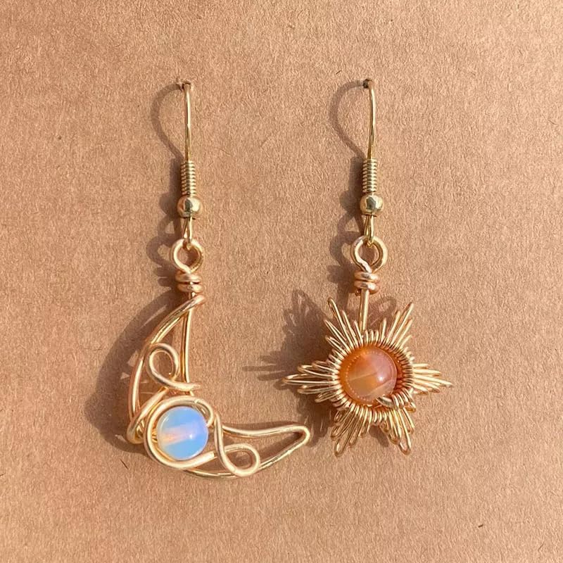 Minimalist Sun and Moon Earrings for Women Asymmetric Celestial Earrings Everyday Wear Jewelry - Image 6
