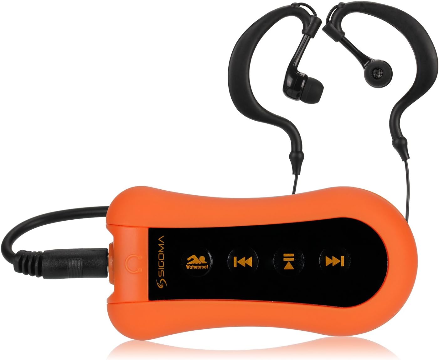 Sigomatech 8GB swimming mp3 player with Extra short cord headphones and 3 type swimbuds,Shuffle feature (Orange)