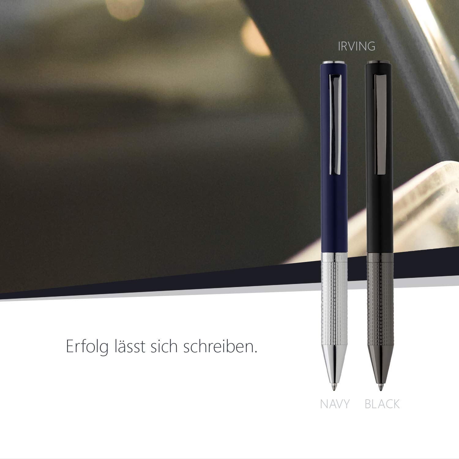 Cerruti 1881 Kugelschreiber „IRVING“ | Schreibstift mit matter blauer Lackierung und verchromten Beschlägen | Blaue Mine