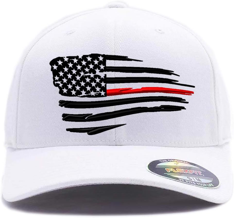 Tactical Thin Lines- red/Blue/Green/Yellow/White/Silver/Orange Line Waving American Flag, Custom Embroidered Flex Fitted Cap