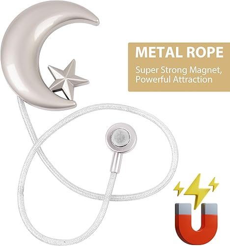 Miniatura 5 de Alzapaños de cortina, paquete de 2 alzapaños magnéticos para cortinas, estrella y luna, sujetadores de cortina magnéticos para cortinas, clips de