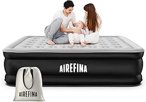 Airefina Queen Size Air Mattress with Built-in Electric Pump, Inflatable Airbed in 3 Mins Self-Inflation/Deflation,Comfortable Flocked Surface Blow Up Bed for Home Camping 203x152x46cm, 340kg MAX