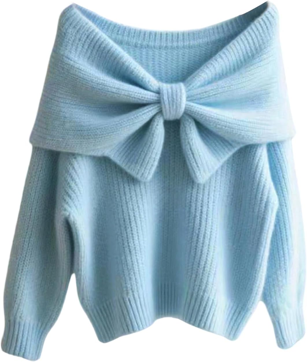 Verdusa Women's Foldover Off The Shoulder Sweater Elegant Bow Top Fall Pullovers