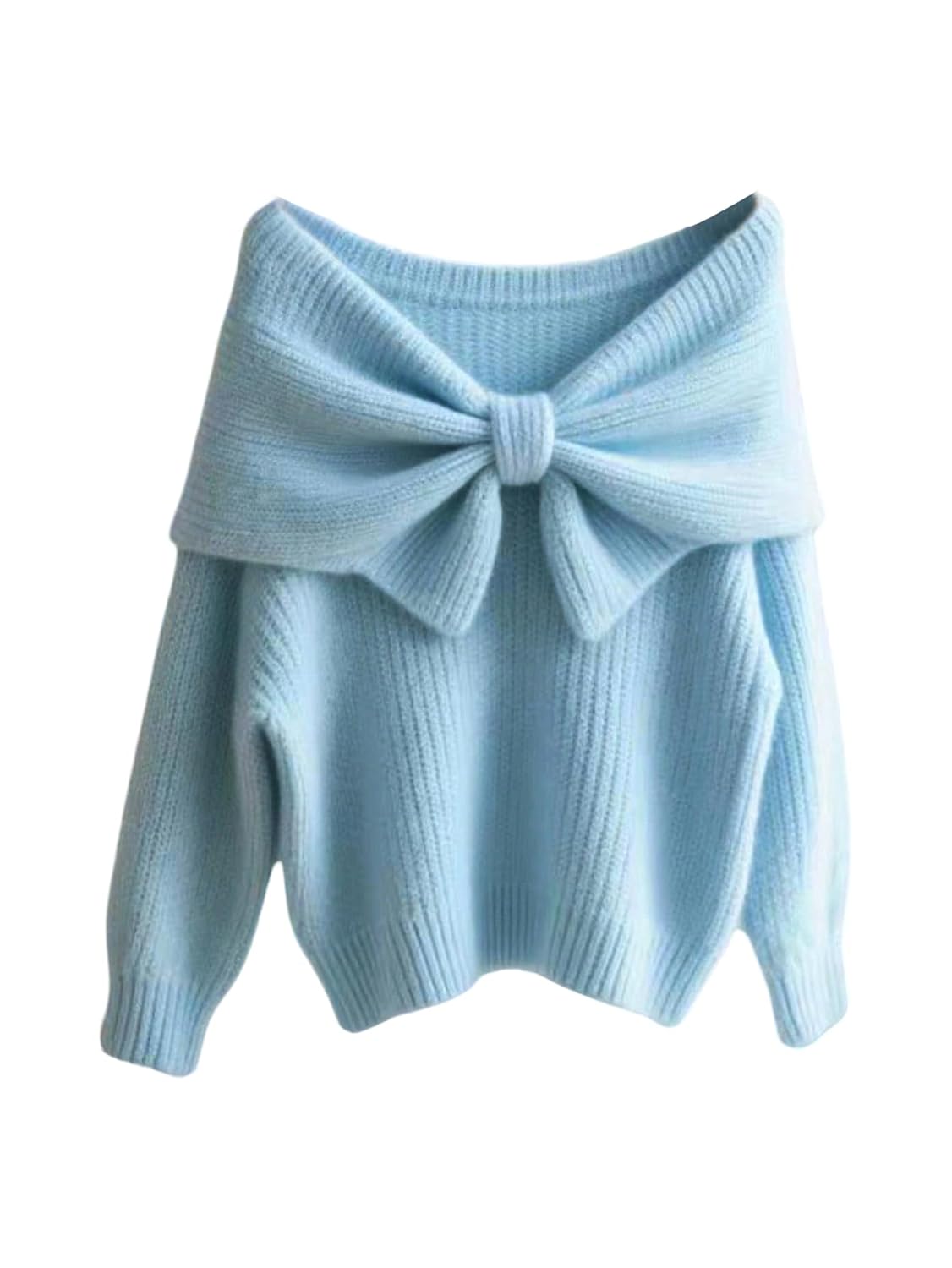 Verdusa Womens Foldover Off The Shoulder Sweater Elegant Bow Top Fall Pullovers