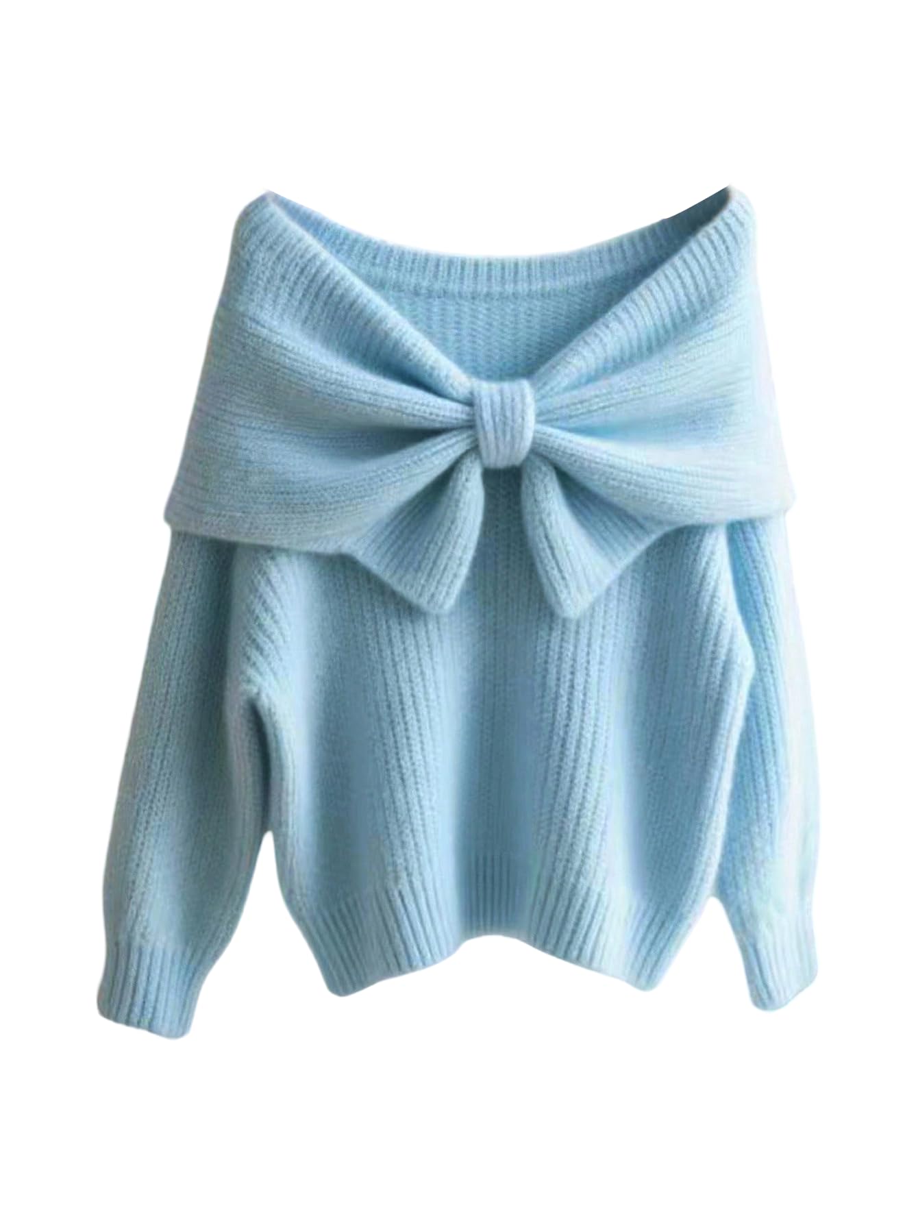 Verdusa Womens Foldover Off The Shoulder Sweater Elegant Bow Top Fall Pullovers