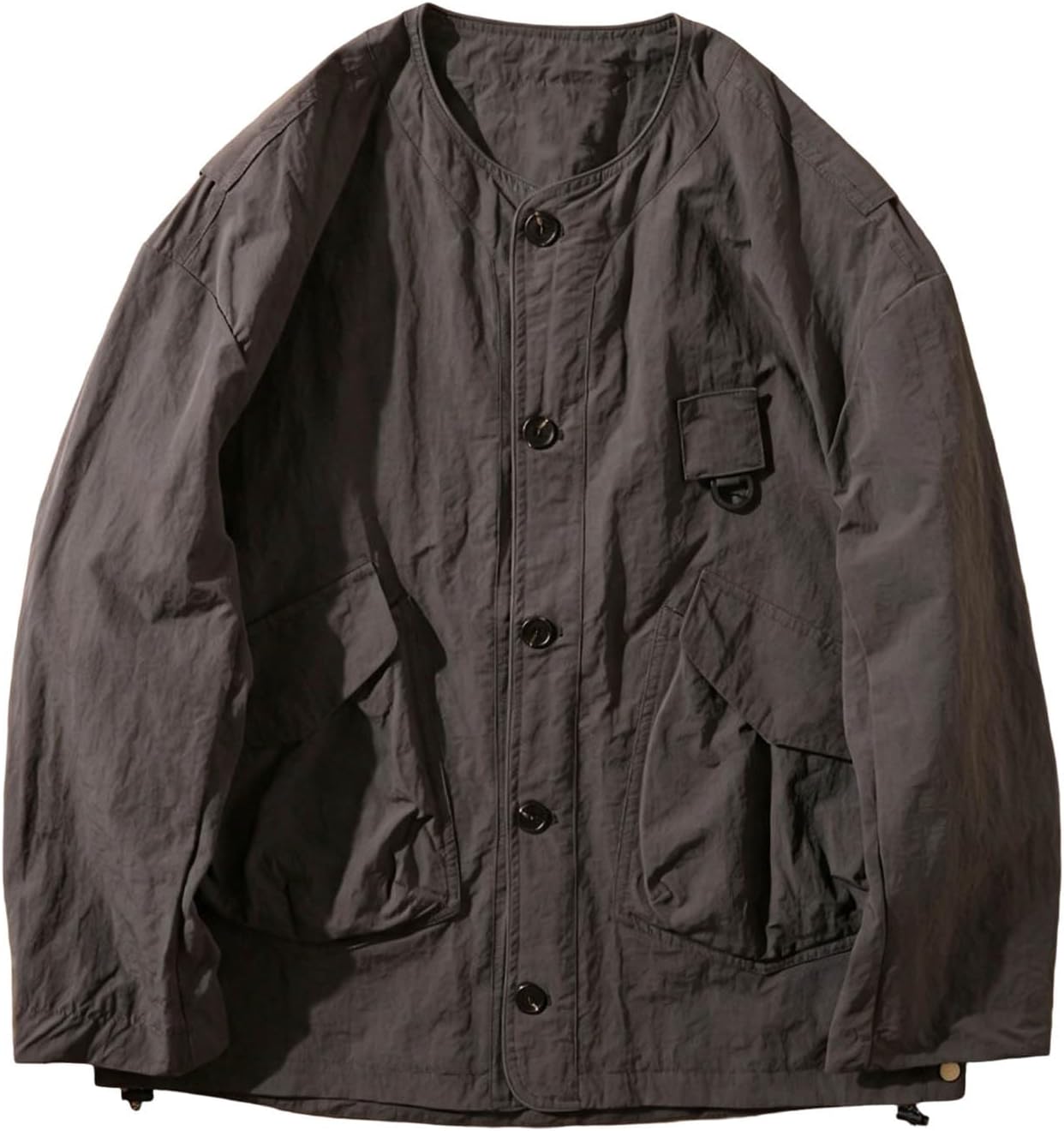 Men's Collarless Utility Jacket, Multi-Pocket, Lightweight Work Coat