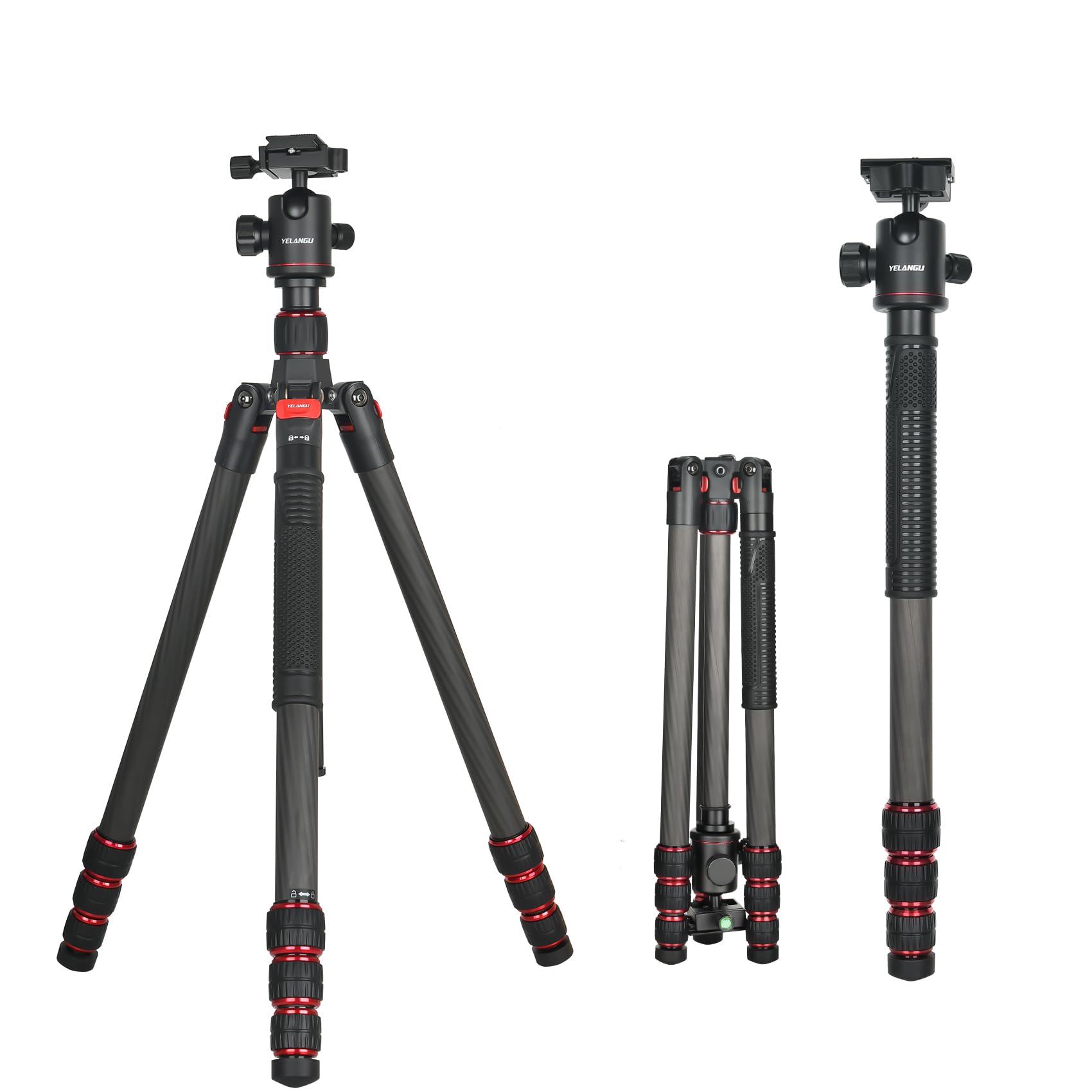 YELANGU Professional 68" Carbon Fiber Tripod for DSLR Camera & Video - Compact Travel Tripod,Heavy-Duty Stand,360° Ball Head, Quick Release Plate & Bag - Ideal for Canon, Nikon,Sony