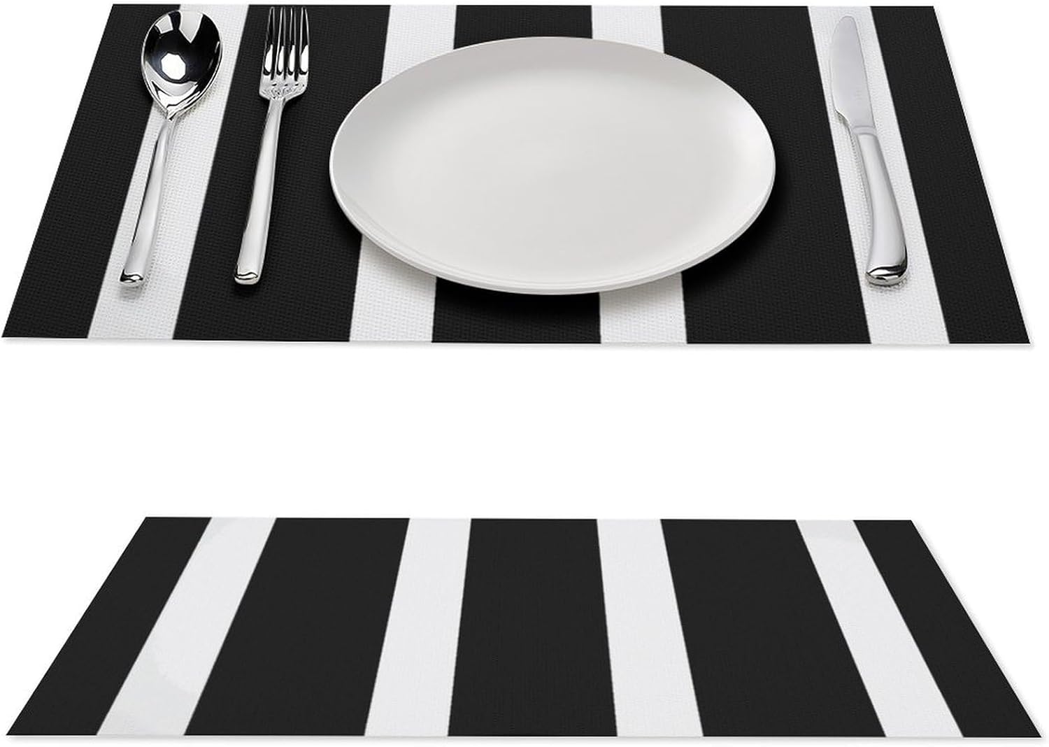 6 PCS Placemats Set Stripes Black White Woven Placemats for Dining Table Heat Resistant Place Mats Non-slip Washable PVC Table Mats for Party Kitchen Dining Decoration 12 X 18 Inch
