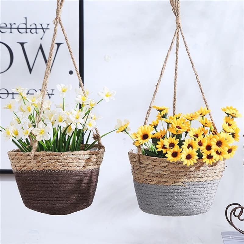 Wiszące Doniczki Ogrodowa wisząca doniczka makrama kosz do przechowywania roślin kryty kwiat na zewnątrz uchwyt na doniczkę wieszaki na rośliny Home Decor Wiszące donice (Color : Gris)