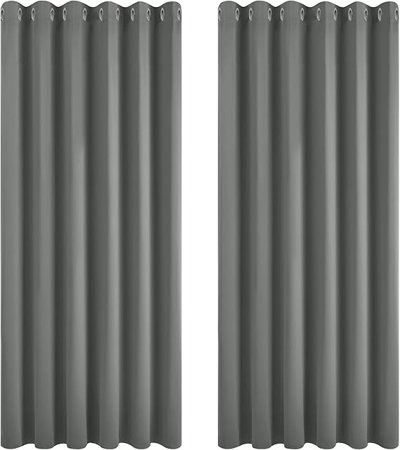 Deconovo Blackout Curtains 108 Inch Drop Super Soft Thermal Insulated Eyelet Curtains Bedroom W90 x L108 Inch Light Grey 2 Panels