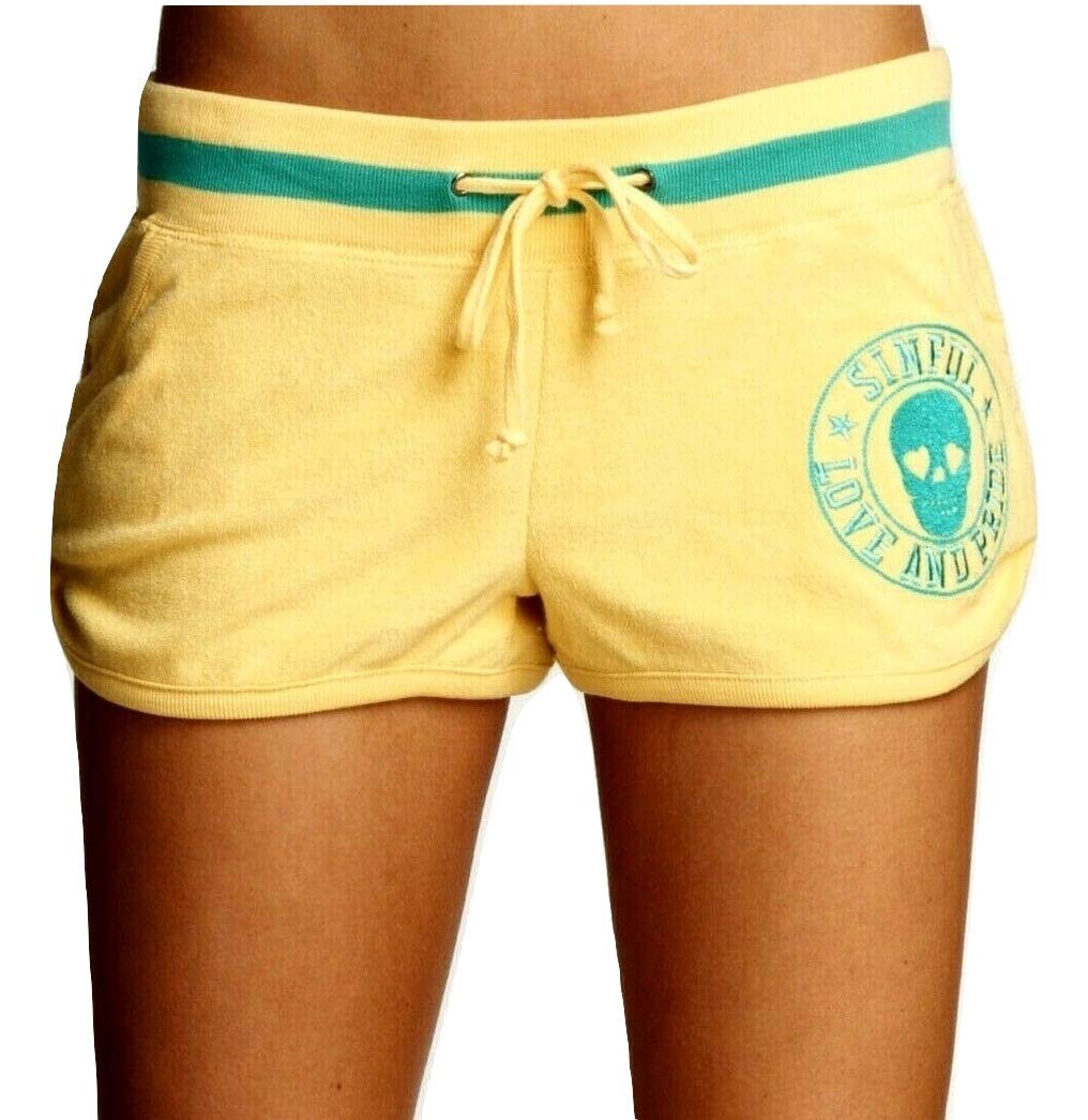 Sinful Affliction Women's Short Callie Short Yellow Green Skull Wings Biker $55