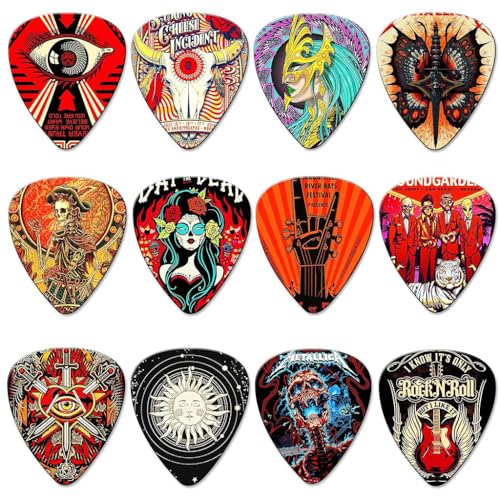 Image of ZIBUYU 12Pcs Guitar Picks PVC Guitar Picks with Thin, Medium & Heavy Picks Rock Aesthetic Pick 0.46mm /0.71mm /1mm (12Pcs Roll)