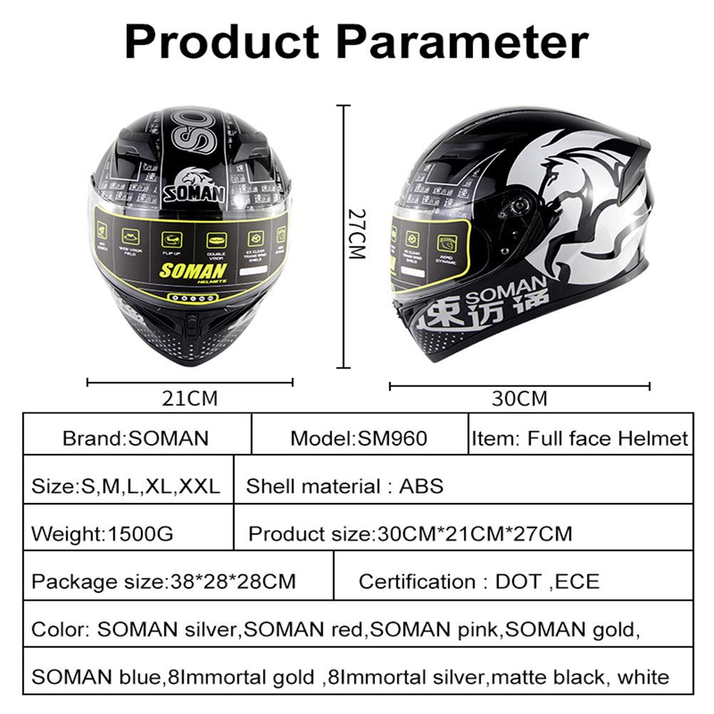 OYHN Kask motocyklowy z wbudowanym Bluetooth, z podwójnym wizjerem, kask motocyklowy, wyścigowy, pełnotwarzowy, tworzywo ABS + poliuretan, HD stereo Sound