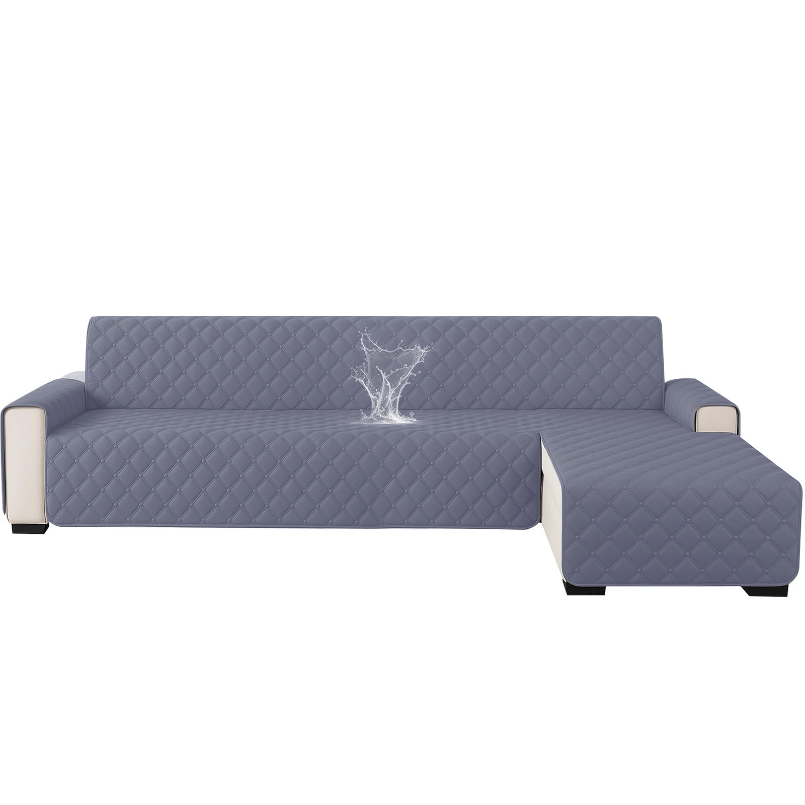 YSTELLAA Bankhoes Hoekbank 100% Waterdichte 4 Zits, Bankhoes Peninsula L-Vorm Links/Rechts Omkeerbaar, Antislip Sofa Cover L Shaped, Sofa Cover Chaise Longue, Hoes Voor Hoekbank, Beige