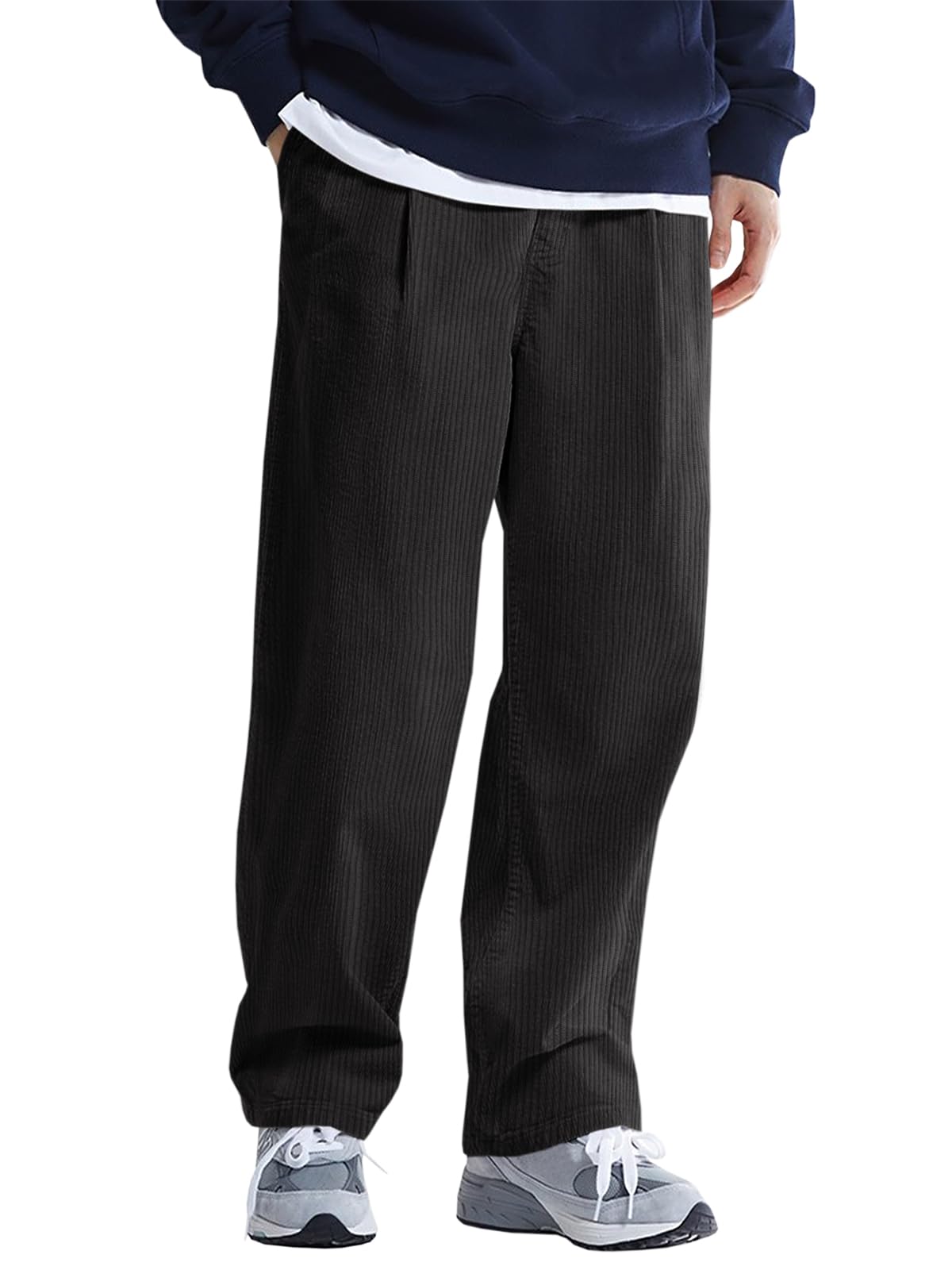 Runcati Mens Casual Corduroy Pants Elastic Waist Straight Leg Slacks Drawstring Loose Fit Trousers