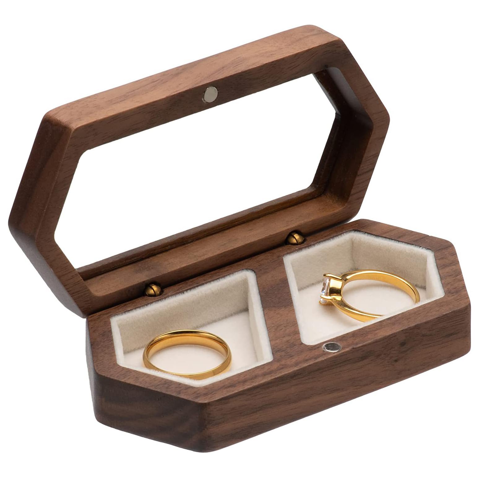 Scatola Porta Anelli In Legno Di Noce - Doppia Fessura Per Matrimonio O Anniversario - Con Finestra Acrilica - Foto 9