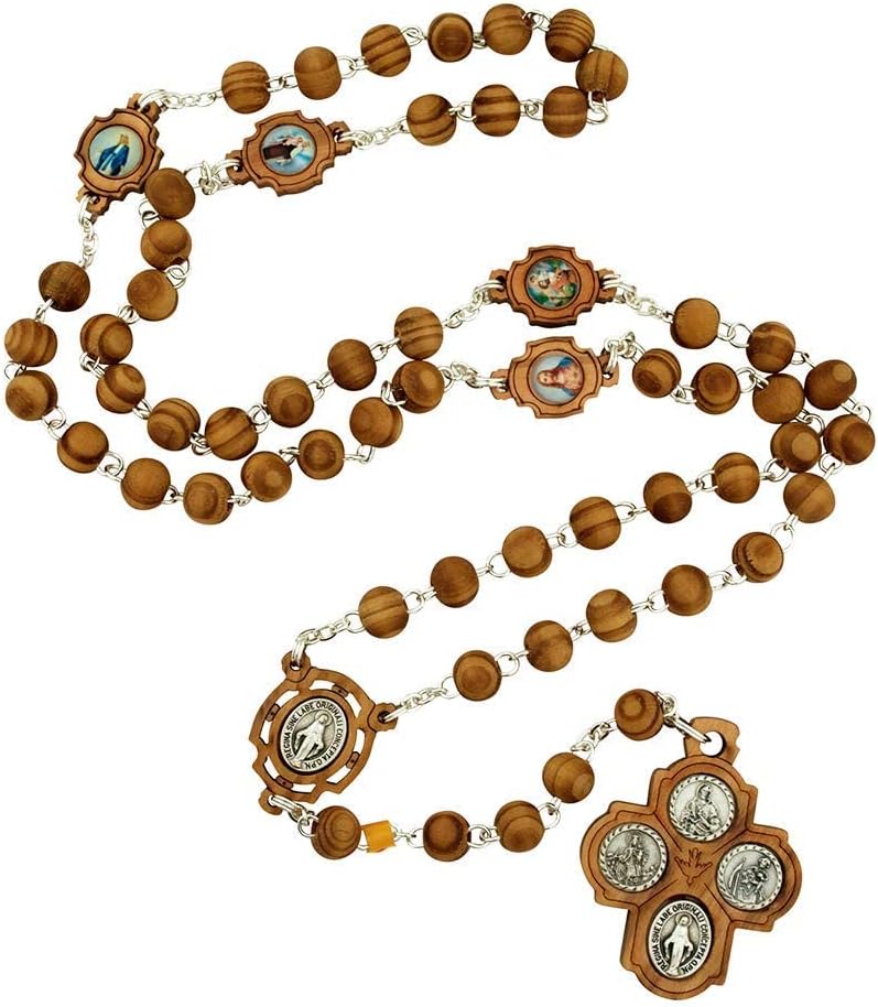 Venerare Olive Wood Rosary | Unique Four Way Cross Crucifix and Medals | Great Catholic Gift for First Holy Communion, Confirmation, and Ordination | Made in Italy