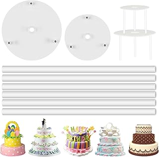 DOERDO DD 2 Tier Cake Separator Plates and 6 Pieces Pillars Set, Cake Dowels for Tiered Construction and Stacking (16cm,18cm)